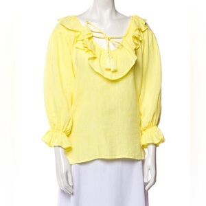 NWT MILLE Resort Yellow Linen Ruffle Blouse Size XXS(Oversized)